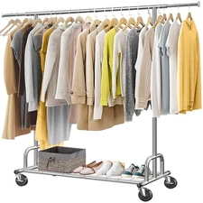 3in1 450lbs Collapsible Rolling Heavy Duty Clothing Garment Rack w/ Shoe Shelves