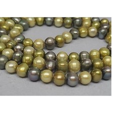 Freshwater Cultured Pearl Necklace Gold Green Grey Long Strand Knotted 34"