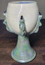 Dragon Wine Goblet Handmade Signed Stoneware Claw 9"  3D Chrome Color Unique 