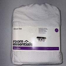Room Essentials Twin/Twin XL White Gray Stripe Microfiber Sheet Set 3-Piece NEW