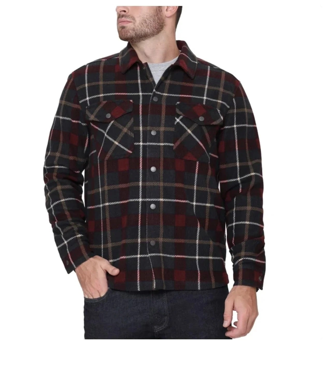 BC Clothing Men's S Heritage Plaid Button-Up Shirt Red & Navy Jacket e1478