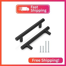 Probrico 10 Pack Flat Black Cabinet Handles, 3-3/4 Inch Hole Centers Modern Cab