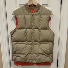 Vintage 70s LL Bean Reversible Zip Down Hunting Puffer Vest Orange Khaki M USA