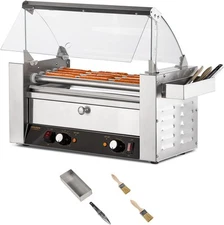 Hot Dog Roller 5 Rollers 12 Hot Dogs Capacity 900W Stainless Hot Dog Toaster