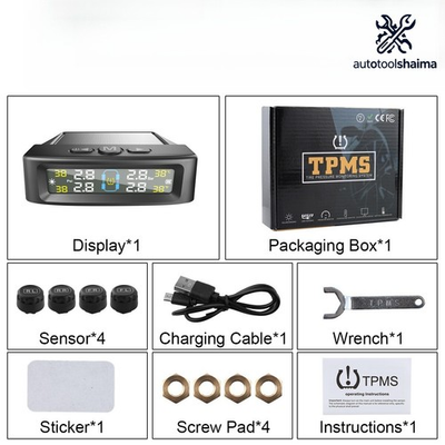 #ad Solar TPMS Wireless Tire Pressure Monitoring System for Car 4 External Sensors $19.99