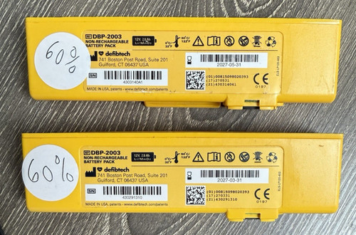 (2) Genuine DBP-2003 Battery for Defibtech View Date 2027 12v 2.8Ah 60% FULL