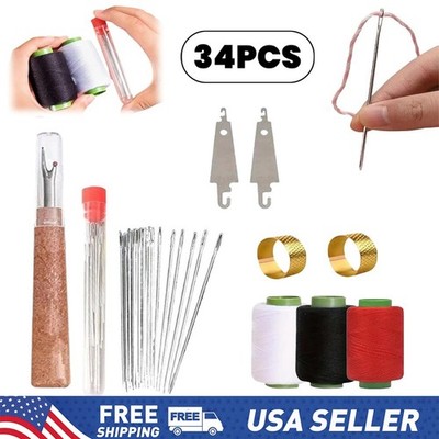 34PCS Sewing Tool Set,Needles Thread Hand Repair Tool,Portable Sewing Kit
