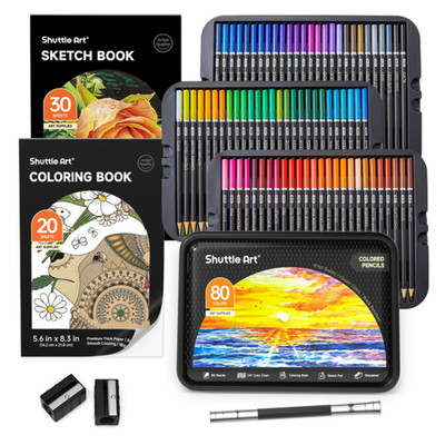 Shuttle Art 80 Farben Farbstift Set mit Buch und Schreibblock