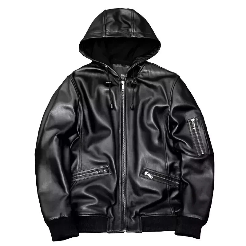 Leather Hooded Coats & Jackets for Men for sale | eBay