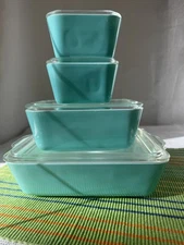 Pyrex Turquoise Refrigerator Dish Complete Set Fridgies 501 501 502 503 Lids B