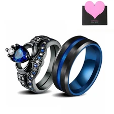 2pcs Set Men Women's Detachable Couple Rings CZ Promise Wedding Engagement Band