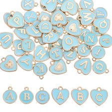 52 Pcs Letter Initial Charm A-Z Heart  Round Letter Charm Blue 