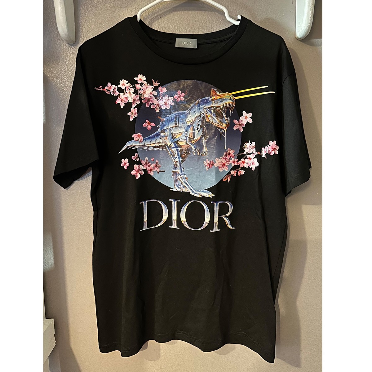 DIOR x SORAYAMA Robotic T-Rex Dinosaur Sakura Flower T-Shirt 2019