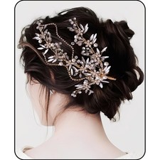 Gold Bride Wedding Hair Comb Bridal Clip Side Rhinestone Accessory Ladies