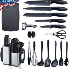 Kitchen Utensil Set W/ Knives Silicone Cooking Tools & Cutting Board Gadgets New