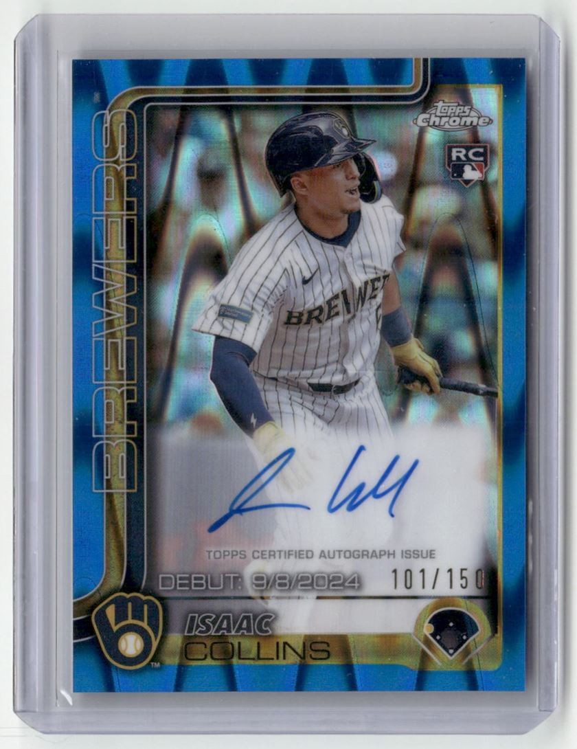 2025 Topps Chrome Update Blue RayWave Isaac Collins Rookie Auto 101/150 Brewers