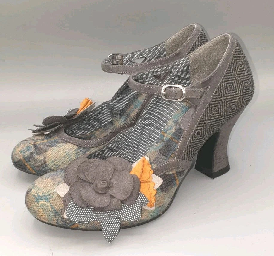 Ruby Shoo "Dee" Gris Tweed y Contraste Damas Mary Jane Tacón Canchas Reino Unido 5 UE 38 Foto 4 de 4