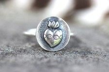 Sacred Heart Ring Sacred Heart Jewelry Heart Milagro Ring Flaming Heart Ring