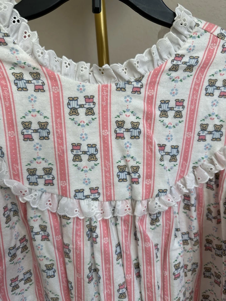 Lanz of Salzburg Flannel Nightgown Girl Sz M Pink Sheep Lace Trim, Tiny Beards - Image 3 of 4