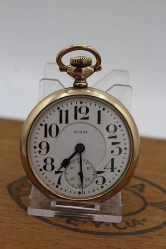 Antique ELGIN 17J Sidewinder Gold Filled Pocket Watch 50mm