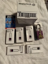 Master Lock Safety Lockout Box of (6) PURPLE Plastic Locks ~ Keyed Different 