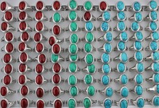 32pcs Wholesale Bulk Lots Classic Mixed Oval Natural Stone Jewelry Ladies Rings