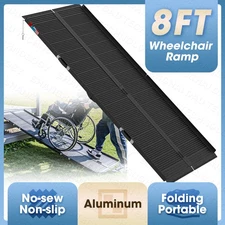 8FT Aluminum Multi-Folding Wheelchair Scooter Mobility Ramp Portable Non-Slip