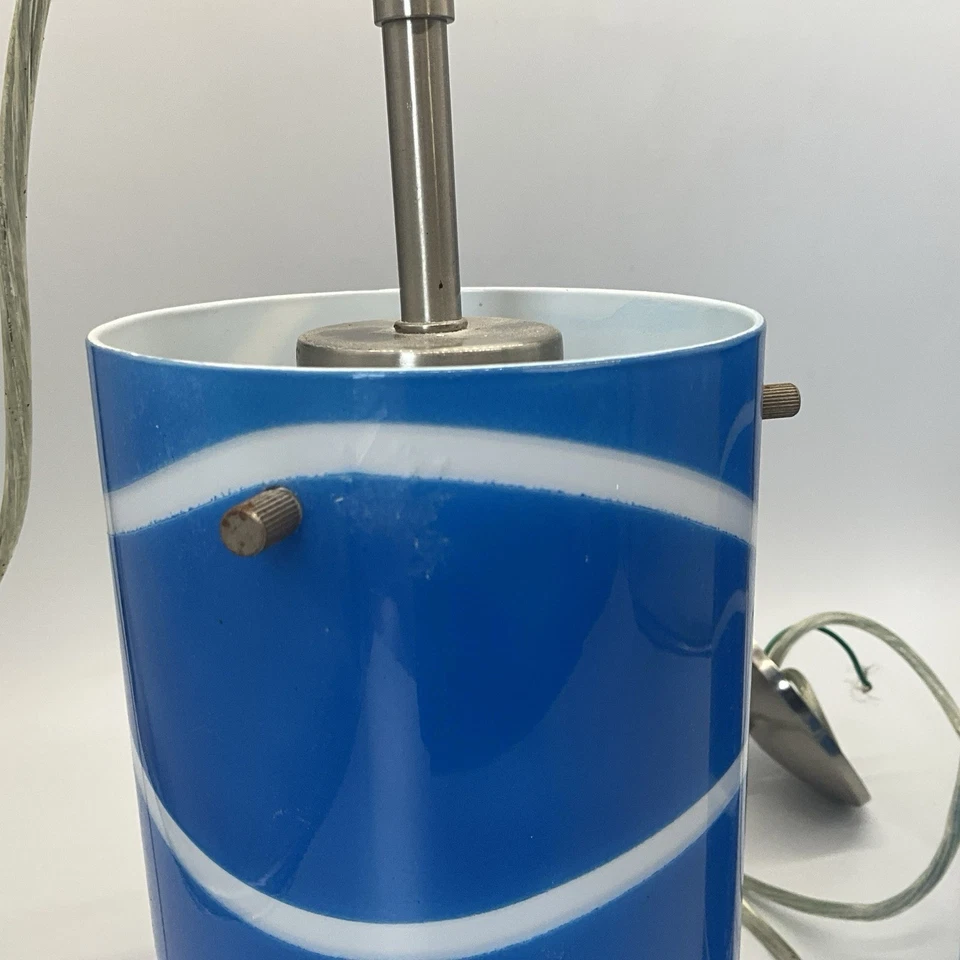 "2 luces colgantes de cilindro giratorio azul con cinta blanca 10 1/2"" T" Foto 2 de 4