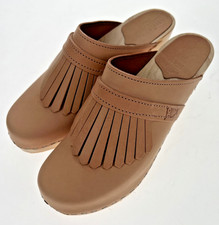Womens Sandgrens Venice Light Tan Leather Swedish Wooden Clogs. 39-US 8-8.5