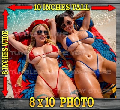 Sexy Cammy White and Chun Li on Beach in Bikinis Photo 8x10'' LE