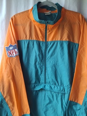 Miami Dolphins Apex One 100% Nylon Windbreaker Size L Green Orange Vintage...