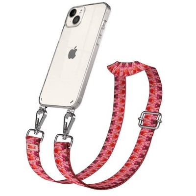 Silikon Hülle mit Band für Apple iPhone 14 Plus Kette Berre / Rosa  Mix - Silber