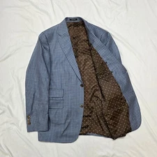 $895 New LORO PIANA Summertime MARK THOMAS Wool Linen Silk Blazer 40R Blue CHECK