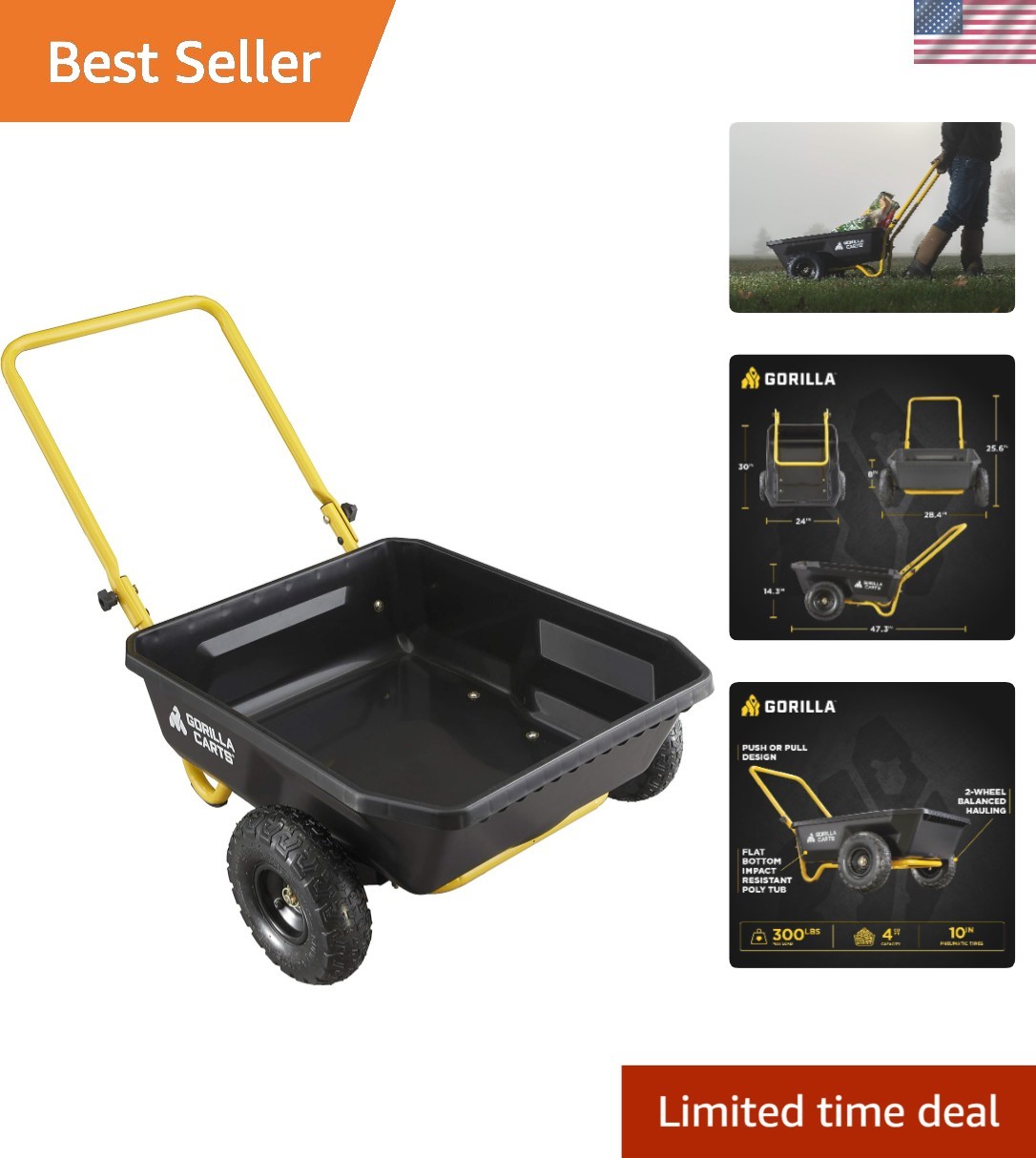 Innovative 4 cu ft Poly Yard Cart with 2-Wheel Design & Hassle-Free Unloading