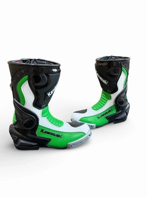 Kawasaki Unisex Adults Multicolor Rubber Motorcycle Leather Racing Boots Shoes motorbike Riding Race onroad | CE Approved | Reinforced Heel