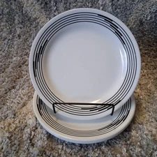 VTG Corelle Optic Black 7 1/8” Bread/ Dessert Plates Set Of 4