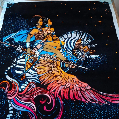 RARE VINTAGE 1974 "Freedom Flight" Black Light Poster Velva-Print Psychedelic