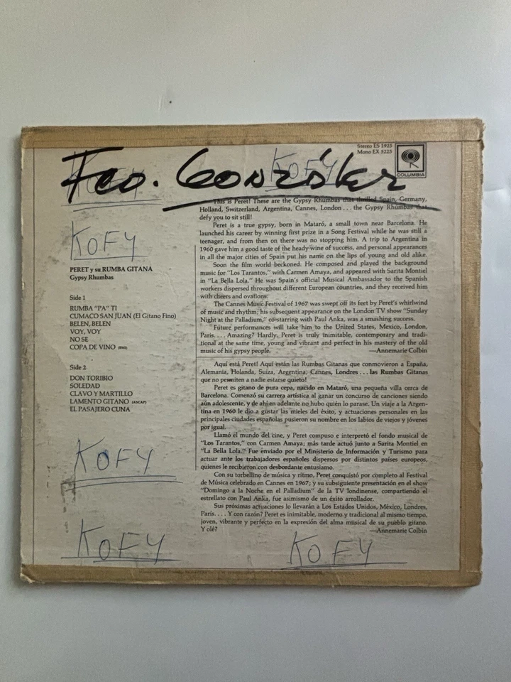 Peret Y Su Rumba Gitana LP Spanish PROMO 1969 - Image 2 of 4