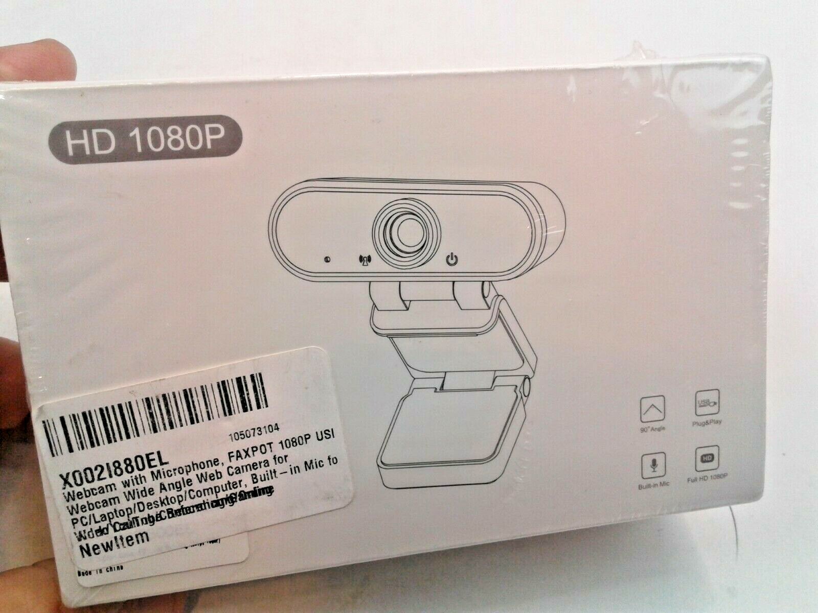 Webcam with Microphone, FAXPOT 1080P USB Webcam Wide Angle Web Camera for PC..-image