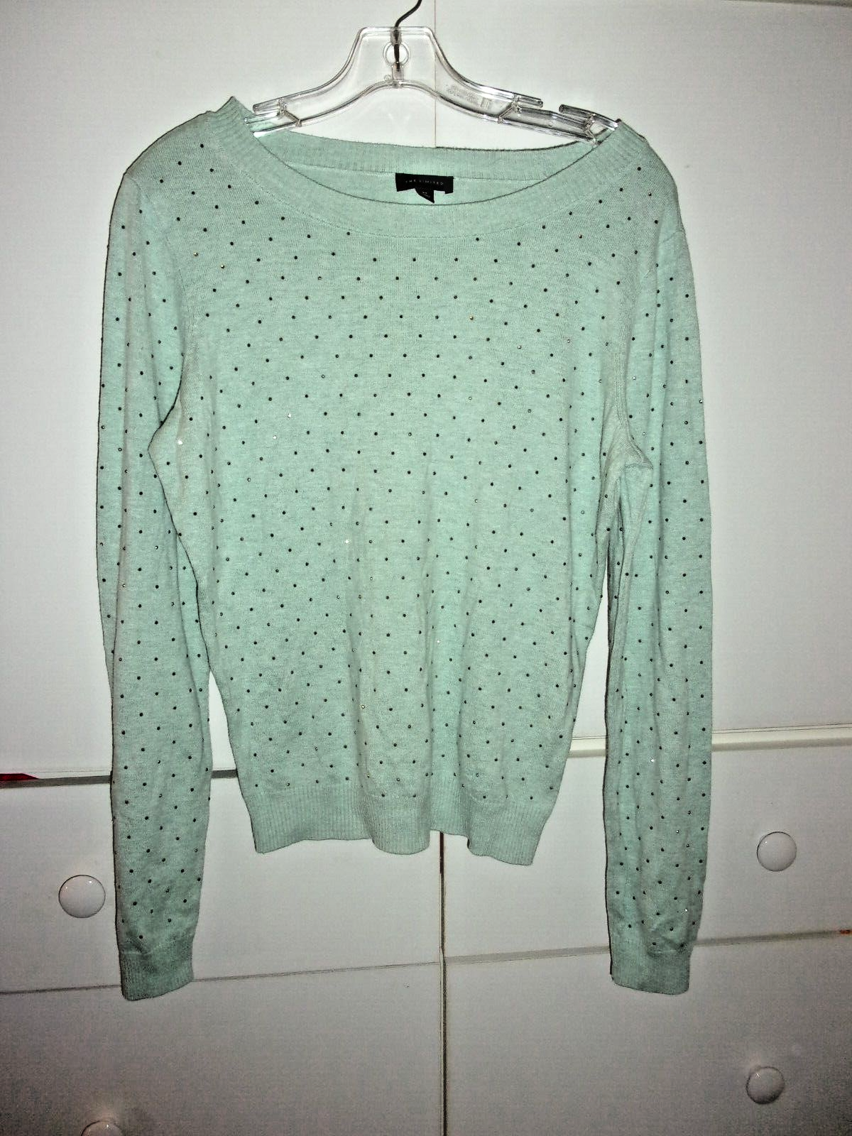Limited mint green sparkle-studded pullover sweater with front and sleeve detailing