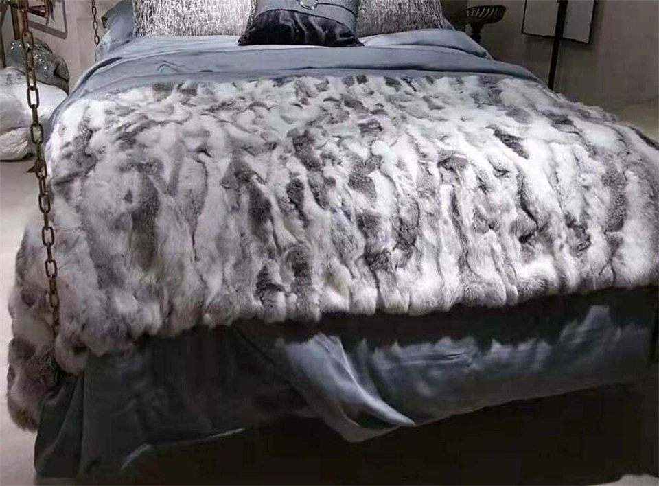 Роскошный реальный кроличий мех плед теплый покрывало многоцветный 55 x 63 дюйма - Изображение 3 из 4