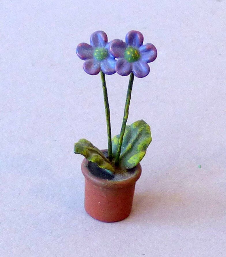 Antique Vienna Bronze Miniature Purple Flower in Pot Excellent! Plant P2063