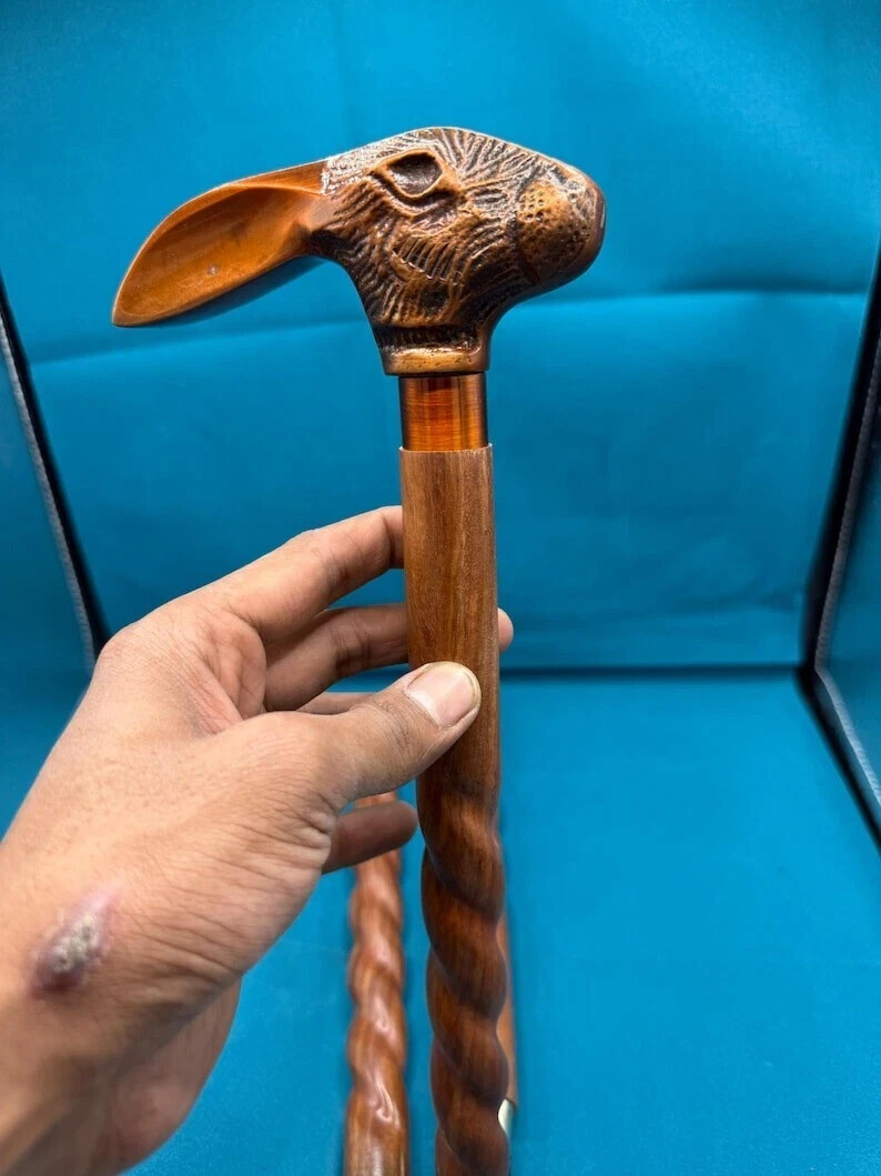 Antique Victorian Solid Rabbit Head Handle Wooden… - image 1