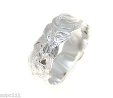 8MM STERLING SILVER 925 HAWAIIAN RING PLUMERIA FLOWER SCROLL SCALLOP CUT OUT