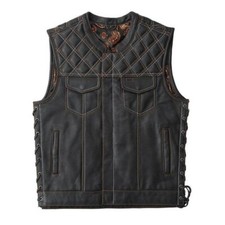 Men  s Hunt Club Biker Real Leather Vest Diamond Quilted Motorcycle Style Vest