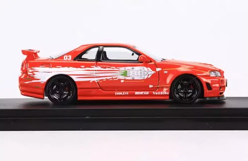 FS 1:64 JDM rot schnelle Geschwindigkeit GTR R34 Skyline Sport Modell Druckguss Metall Auto - Bild 3 von 6