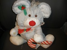 Fisher Price Puffalump Christmas Mouse Grey w/ Candy Cane Plush 1987 P64