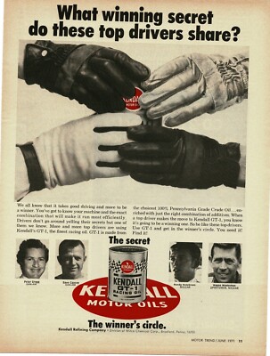 1971 KENDALL GT-1 racing oil PETER GREGG Can-AM Trans-AM driver Vintage Print Ad
