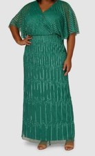 Adrianna Papell Womens' Green Beaded Gown Dress Plus Size 18W