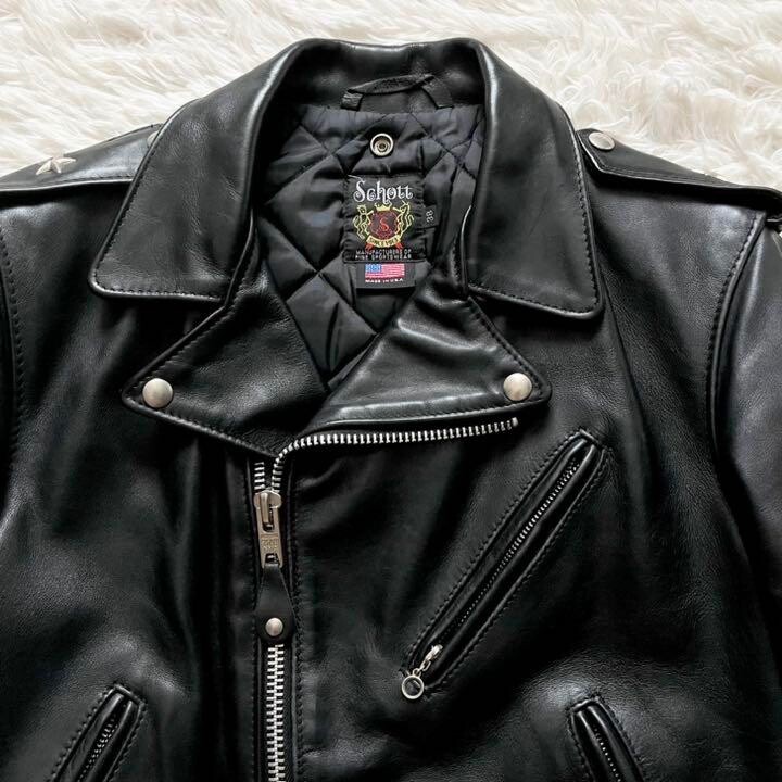 schott Perfecto ブラックライダースジャケット38 Schott Perfecto Double Leather Riders Jacket Size 38 Made in